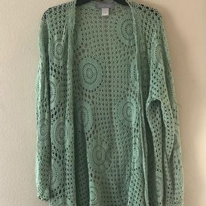 Mint green modern soul crochet open cardigan